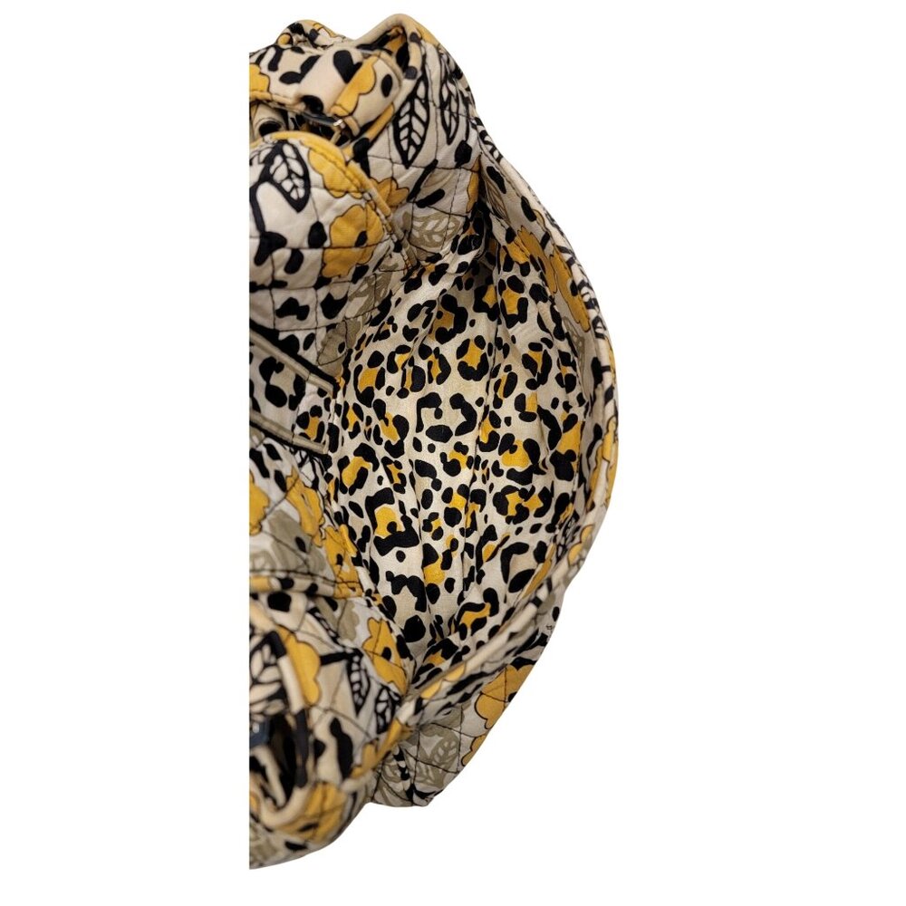 Vera Bradley “Go Wild” Quilted Shoulder Bag Yellow Floral Leopard Print Zip Tote - Picture 13 of 16
